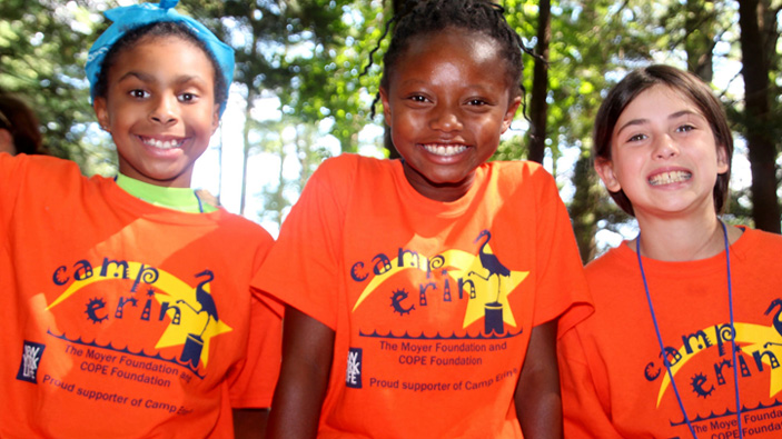 Three young girls in camp erin t-shirts