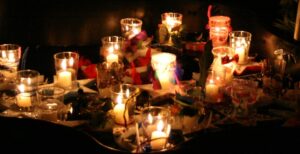 a candle light vigil display to memorialize an individual